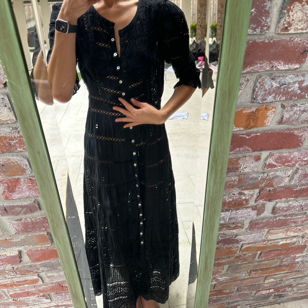 Love shack fancy black crochet dress
